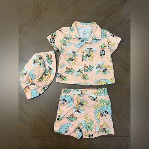Disney Peach Surfing Resort Set with bucket hat